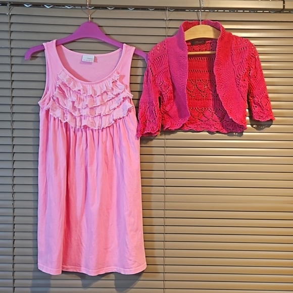 6-7yrs pink dress + breezy knit Bolero Cardigan summer girls clothing bundle - Picture 4 of 14